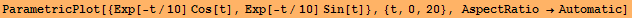 ParametricPlot[{Exp[-t/10] Cos[t], Exp[-t/10] Sin[t]}, {t, 0, 20}, AspectRatio Automatic]